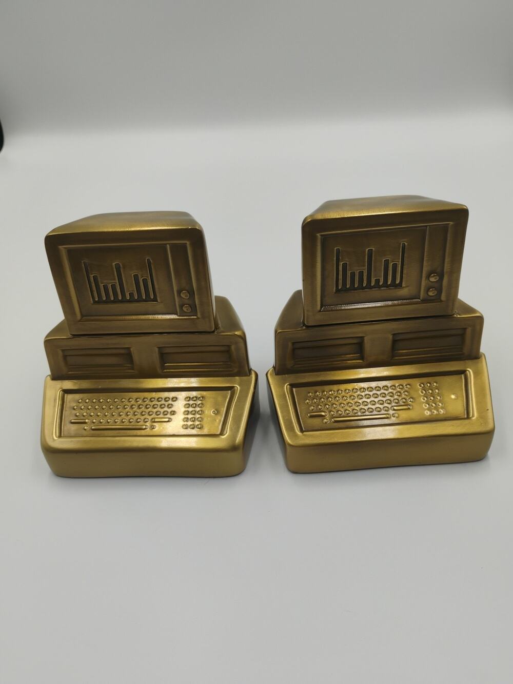 Vintage PM Craftsman Brass Computer Bookends Retro Tech 1980s IBM PC Decor